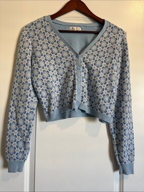 Hollister Blue Floral Cropped Cardigan